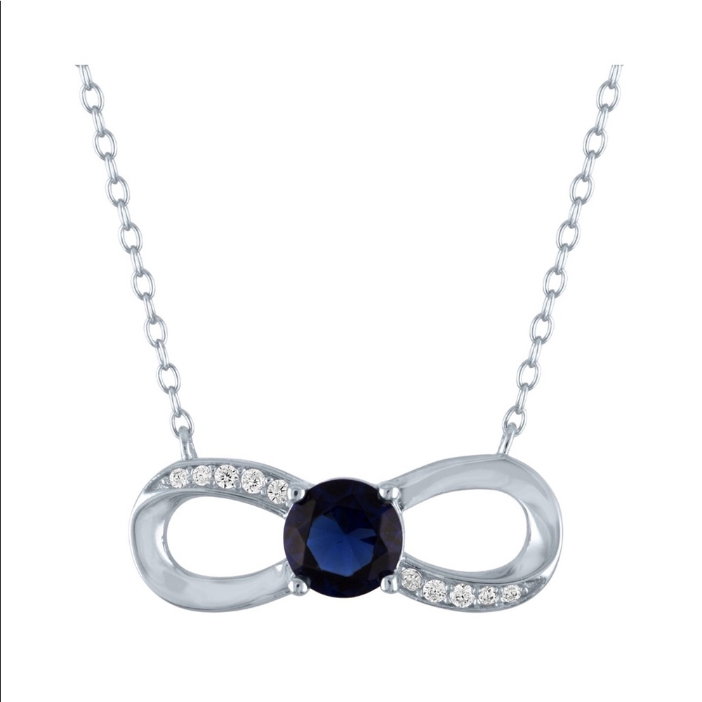 Simulated Blue Sapphire and CZ, Sterling Silver Infinity Necklace, 18"